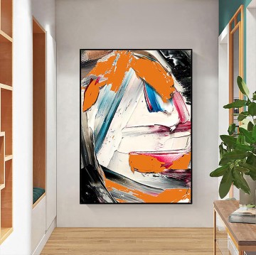 Impasto abstract strokes orange by Palette Knife wall art minimalism Oil Paintings